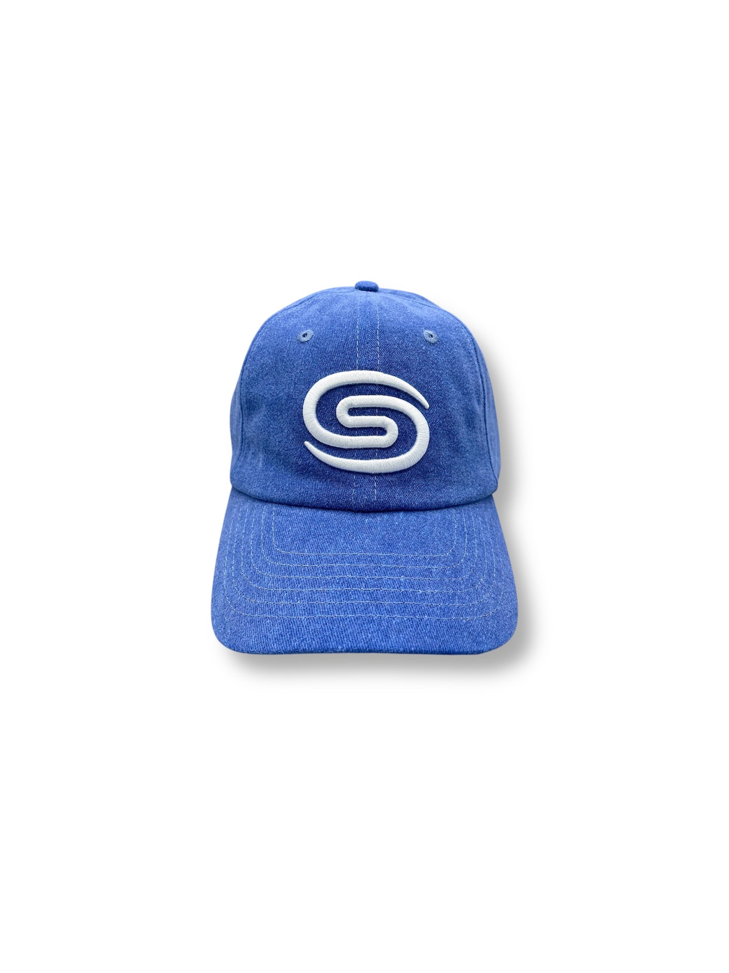 STRKRS mens women's unisex 3D embroidered 100% cotton unstructured six-panel adjustable strap cool blue revolution cap. Revolution Swirl Logo on front of cap
