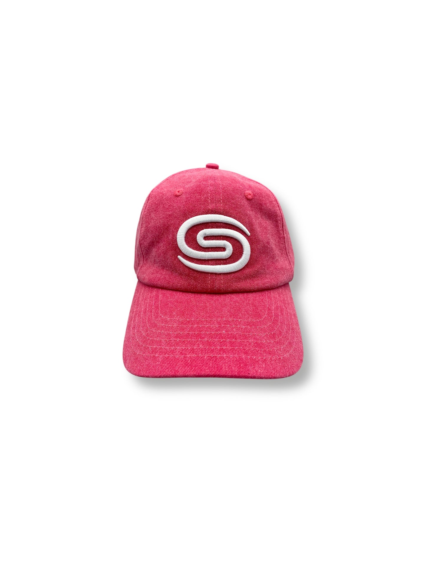 STRKRS mens women's unisex 3D embroidered 100% cotton unstructured six-panel adjustable strap warm red revolution cap. Revolution Swirl Logo on front of cap