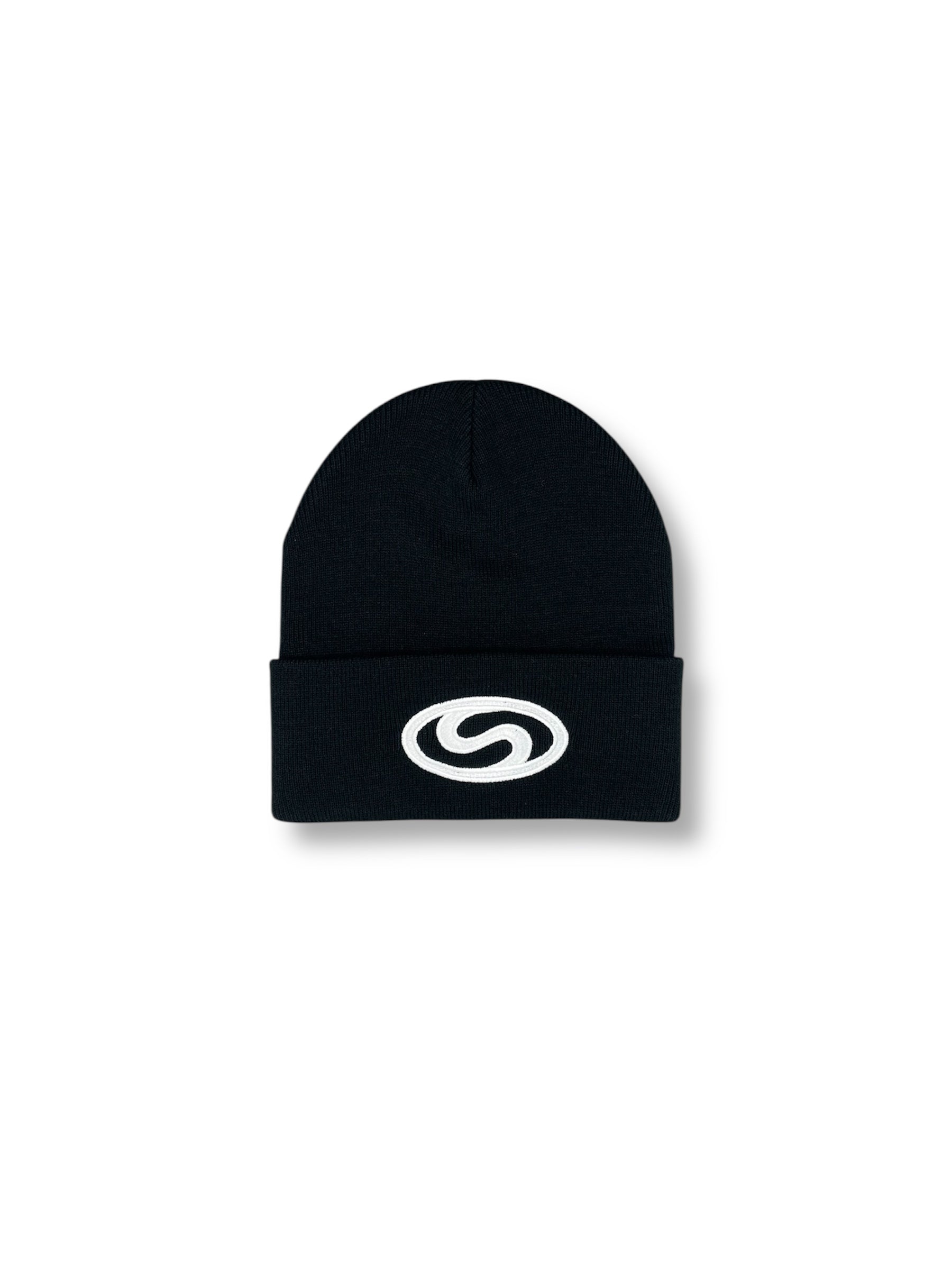 STRKRS mens women's unisex 100% acrylic cuffed beanie with Balance Logo oval swirl S on front