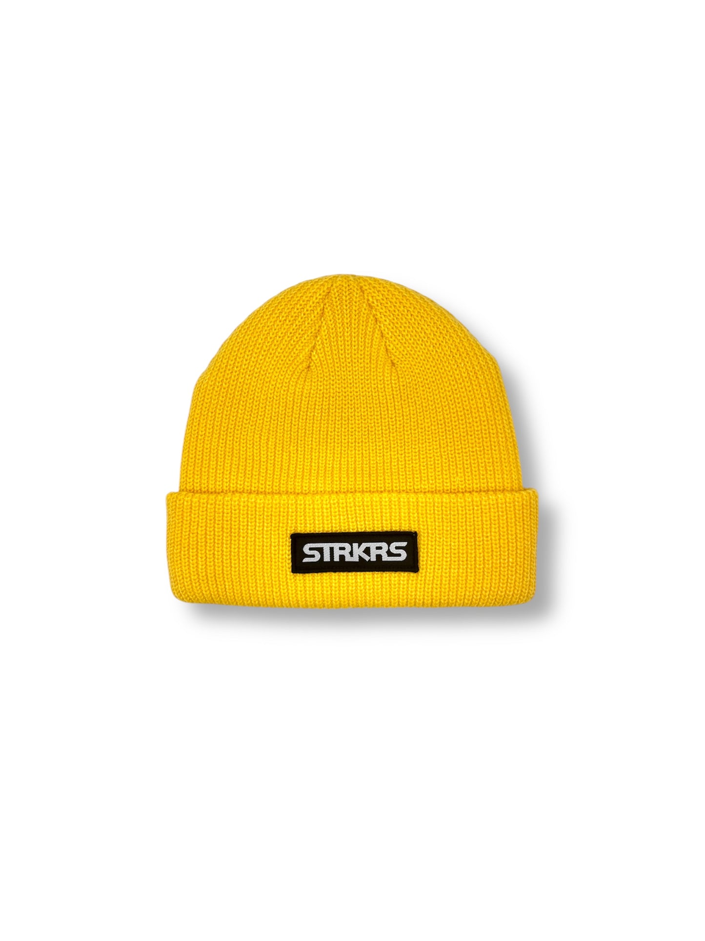 STRKRS mens women's unisex soft warm insulating 100% acrylic ribbed knit box logo yellow beanie