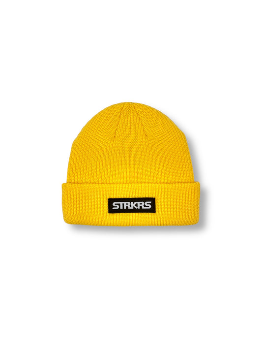 STRKRS mens women's unisex soft warm insulating 100% acrylic ribbed knit box logo yellow beanie