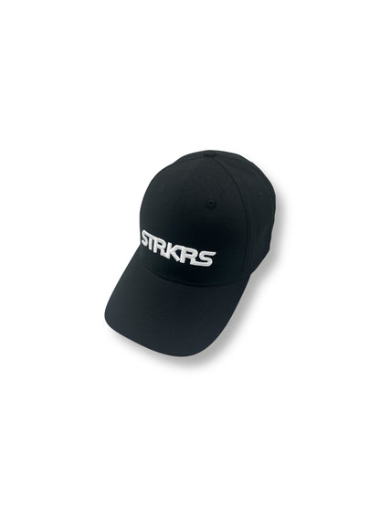 STRKRS mens women's unisex 3D embroidered 100% cotton structured six-panel adjustable strap black and white core logo baseball cap