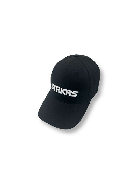 STRKRS mens women's unisex 3D embroidered 100% cotton structured six-panel adjustable strap black and white core logo baseball cap