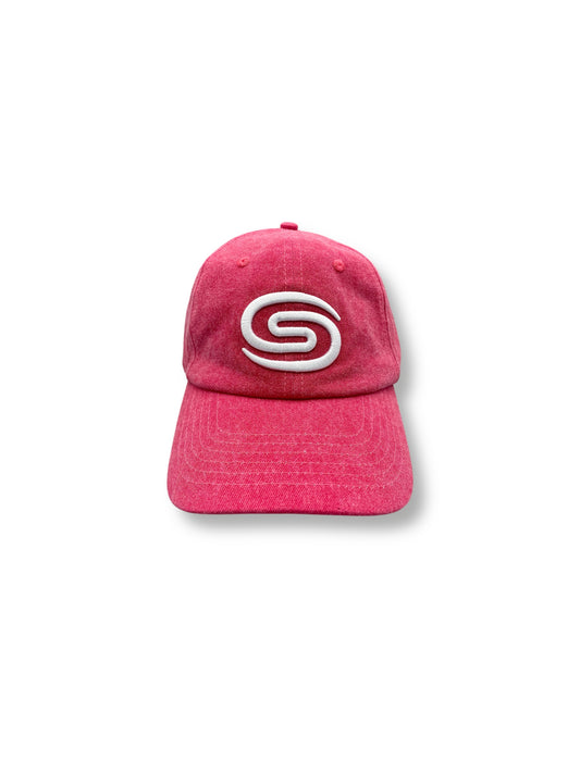 STRKRS mens women's unisex 3D embroidered 100% cotton unstructured six-panel adjustable strap warm red revolution cap. Revolution Swirl Logo on front of cap