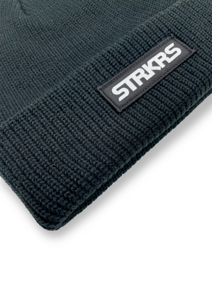 STRKRS mens women's unisex soft warm insulating 100% acrylic ribbed knit box logo black beanie