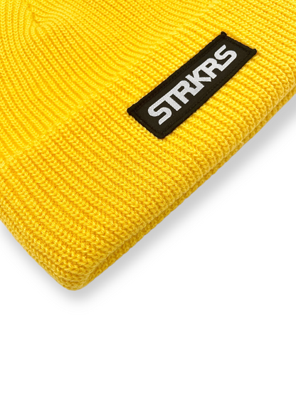 STRKRS mens women's unisex soft warm insulating 100% acrylic ribbed knit box logo yellow beanie