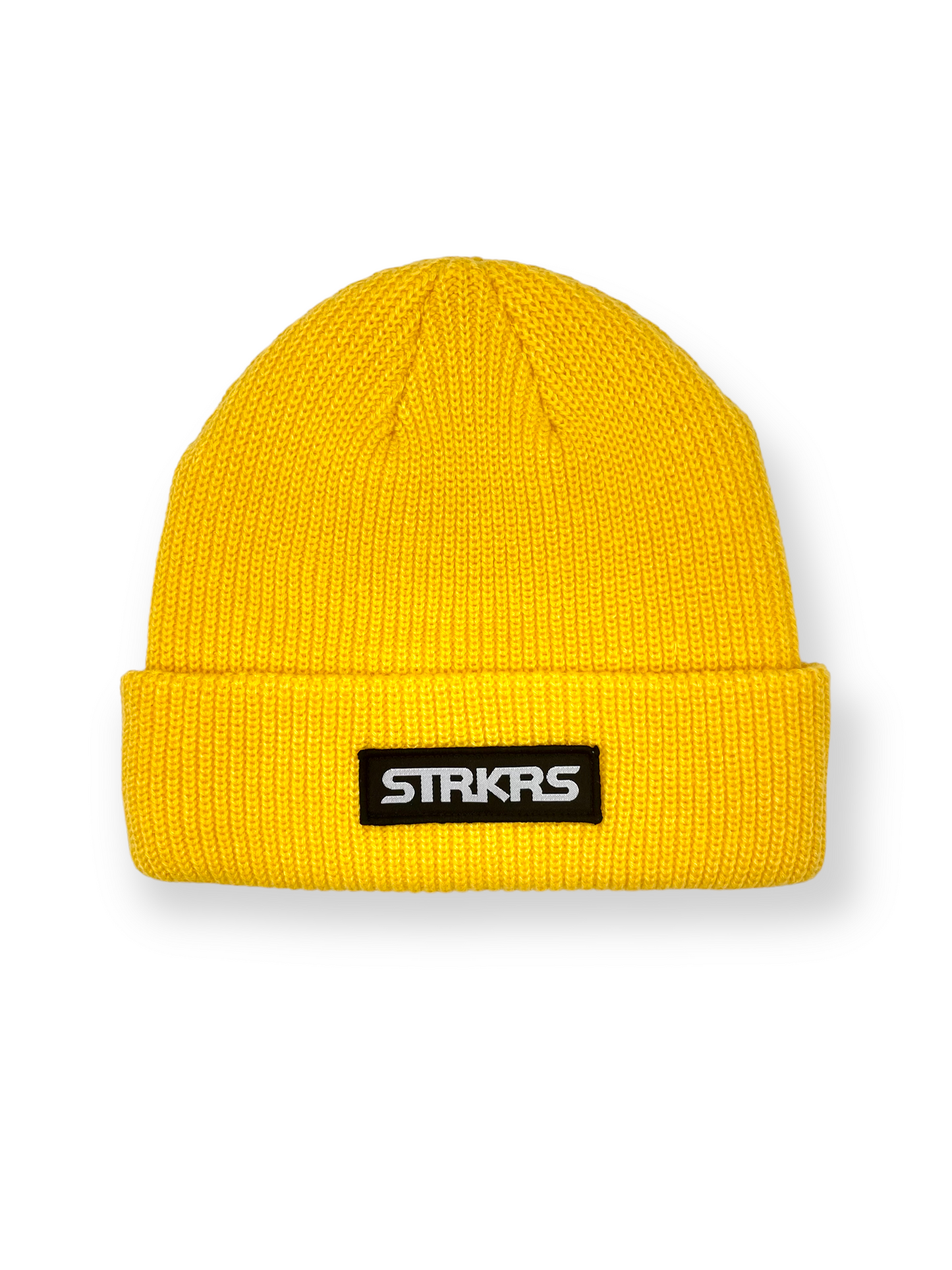 STRKRS mens women's unisex soft warm insulating 100% acrylic ribbed knit box logo yellow beanie