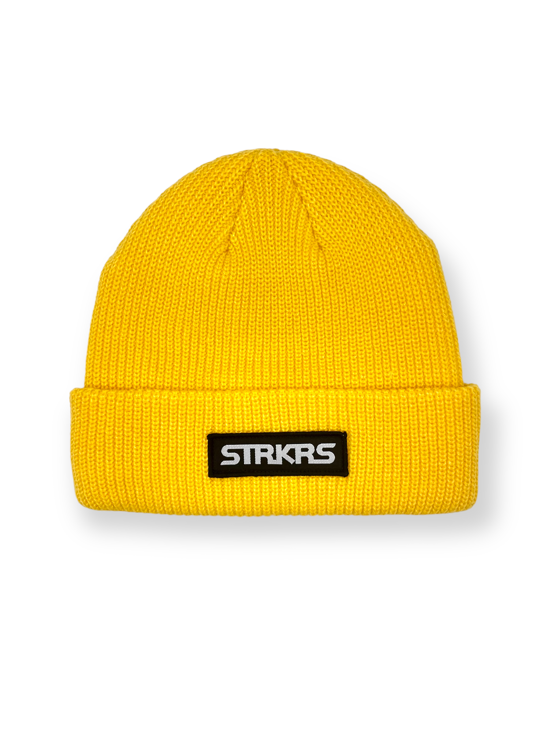 STRKRS mens women's unisex soft warm insulating 100% acrylic ribbed knit box logo yellow beanie