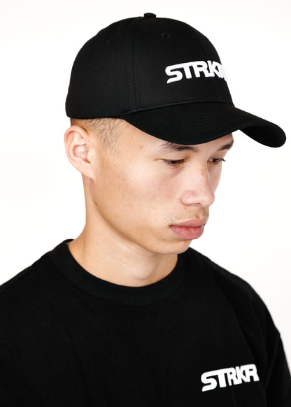 STRKRS mens women's unisex 3D embroidered 100% cotton structured six-panel adjustable strap black and white core logo baseball cap